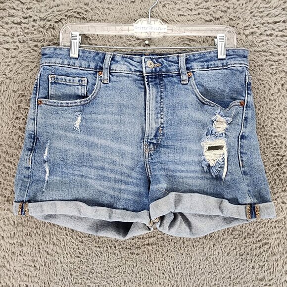 Old Navy Shorts Womens 12 Blue Stretch Mid Rise Denim Roll Cuff - Picture 1 of 11